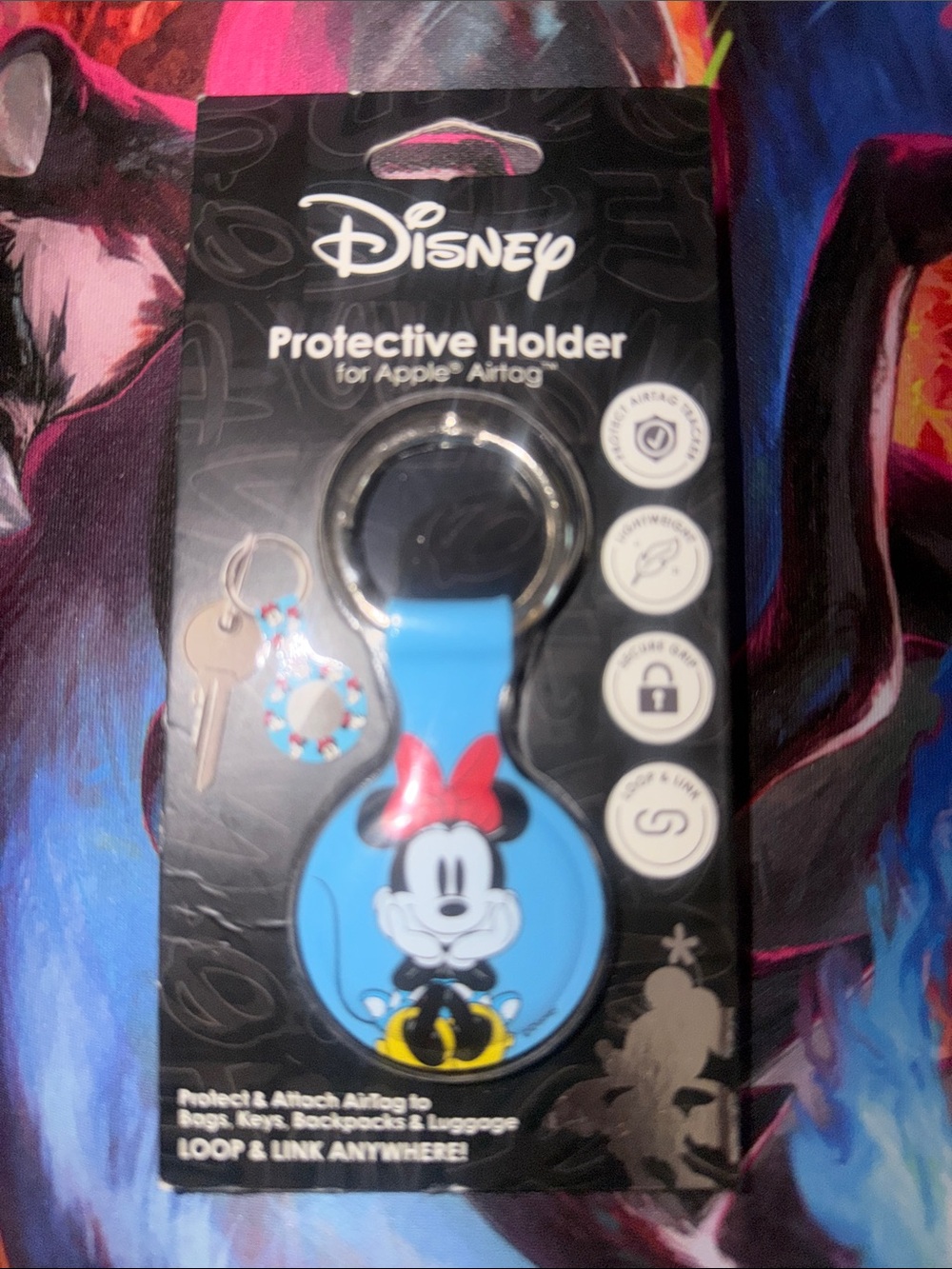 Disney Minnie Mouse Blue Silicone AirTag Holder Keychain